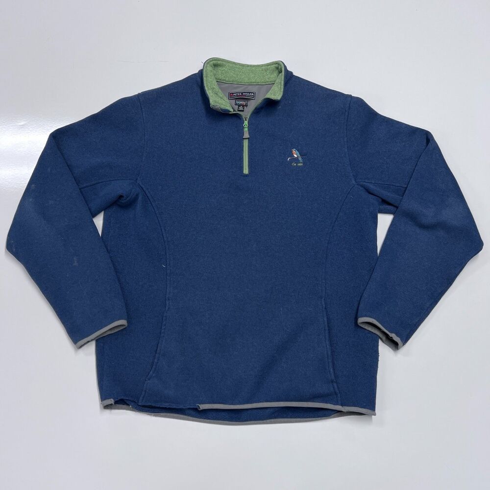 Peter Millar Element 1/4 Zip Pullover Mens M Blue Green Golf Sweater Logo